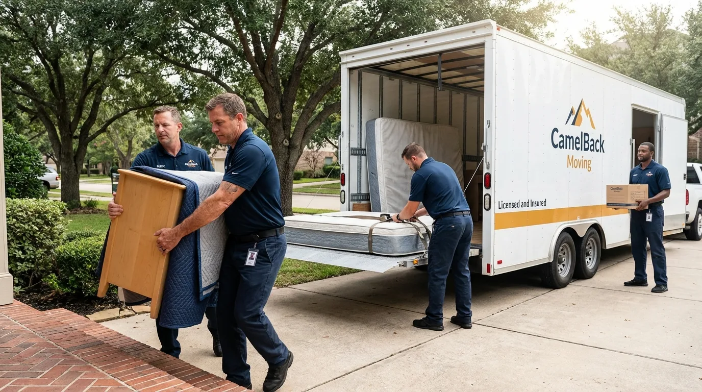 Crew loading residential truck for cross-state move from Sarcoxie, MO