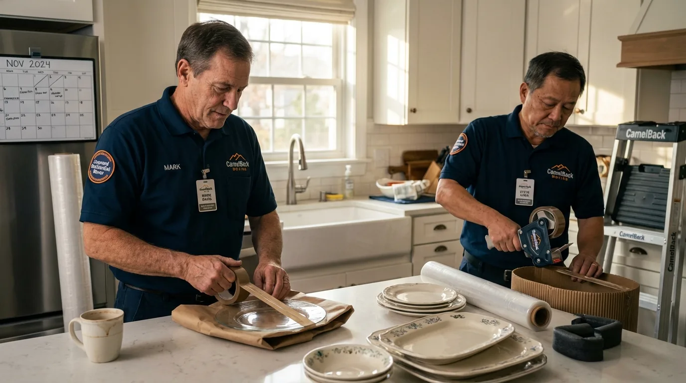 Professional crew packing kitchen dishware in Sarcoxie, MO